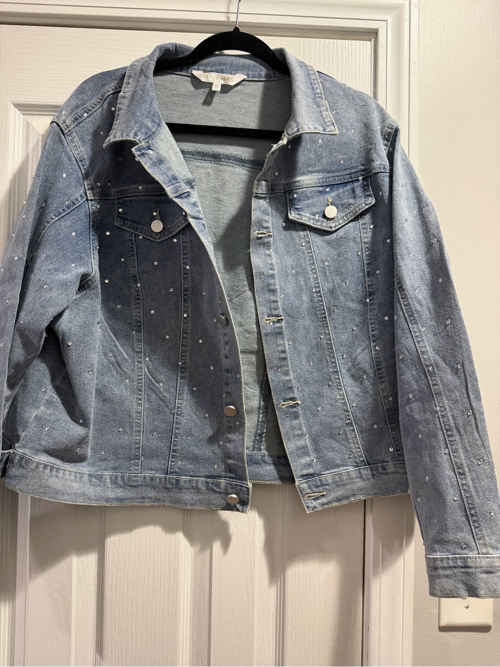 Light Wash Rhinestone Denim Jacket - Women